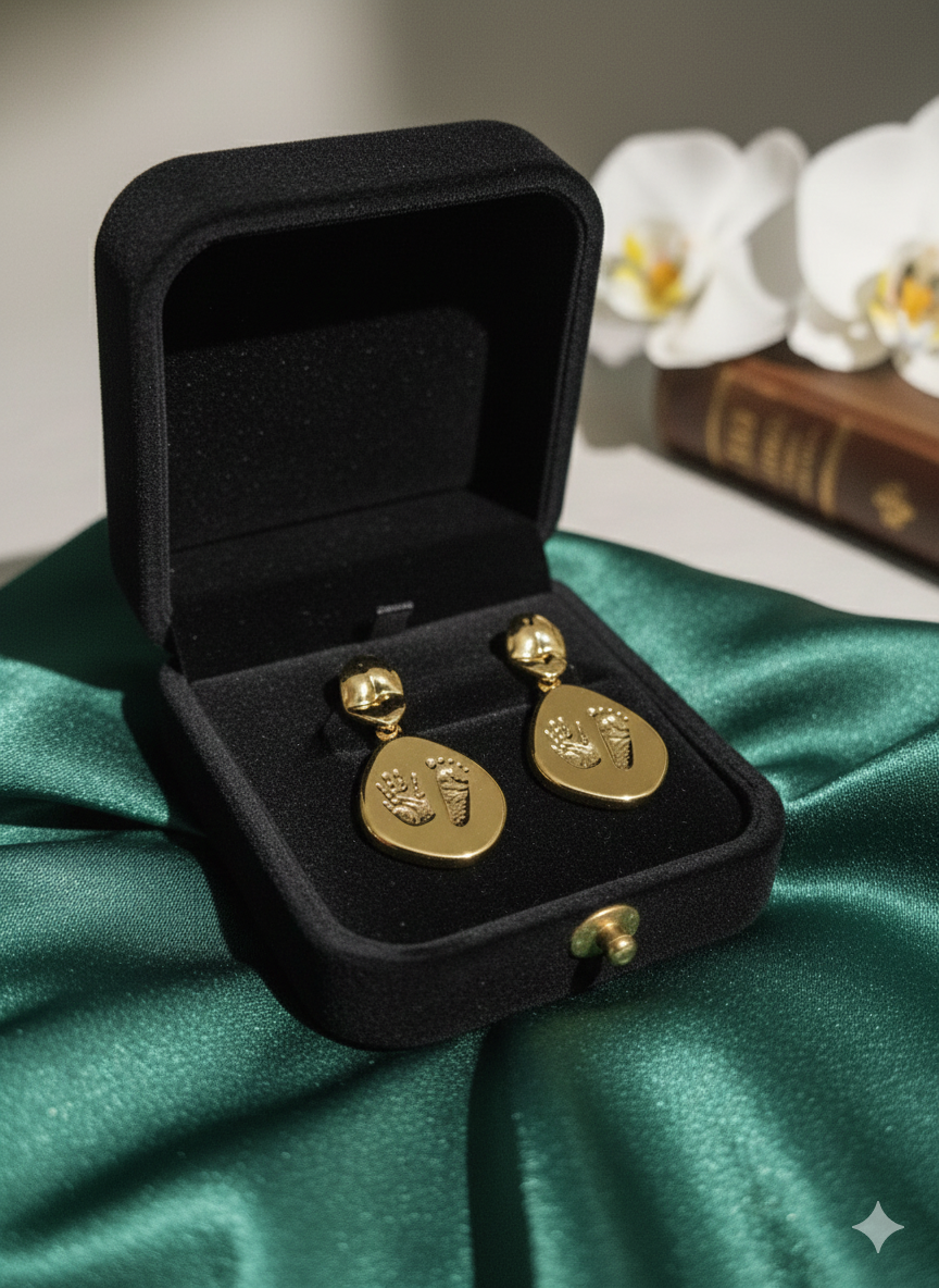 18K Gold Plated Minimalist Sentimental Hand & Footprint Medallion Earrings