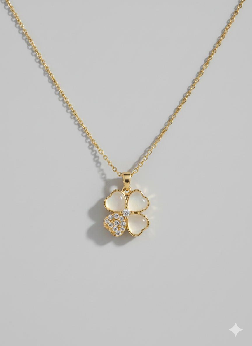 Luxury Stainless Steel Four-Leaf Clover Necklace - Mother of Pearl Style