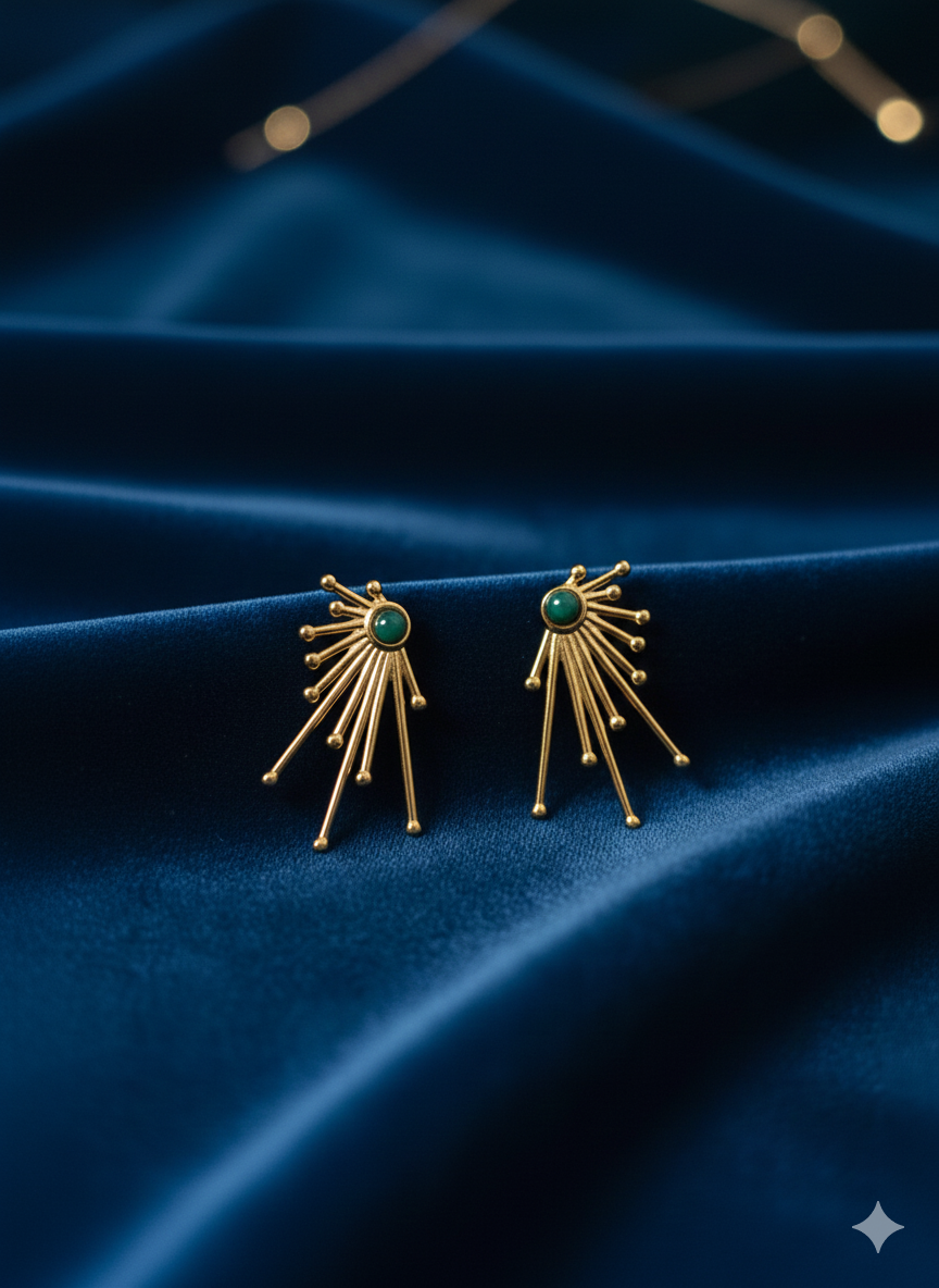 Radiant Solstice Sunburst Drop Earrings - 18K Gold PVD Plated 316L Stainless Steel