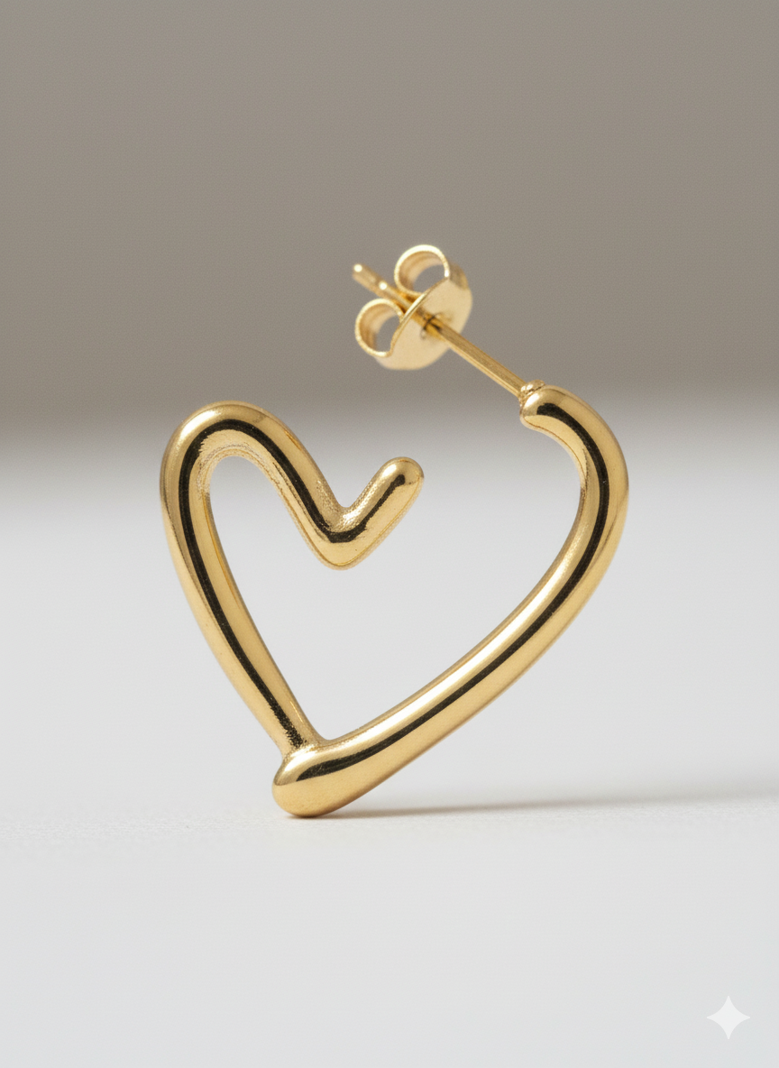The "Amara" Open Heart Studs – 18K Gold Plated Stainless Steel