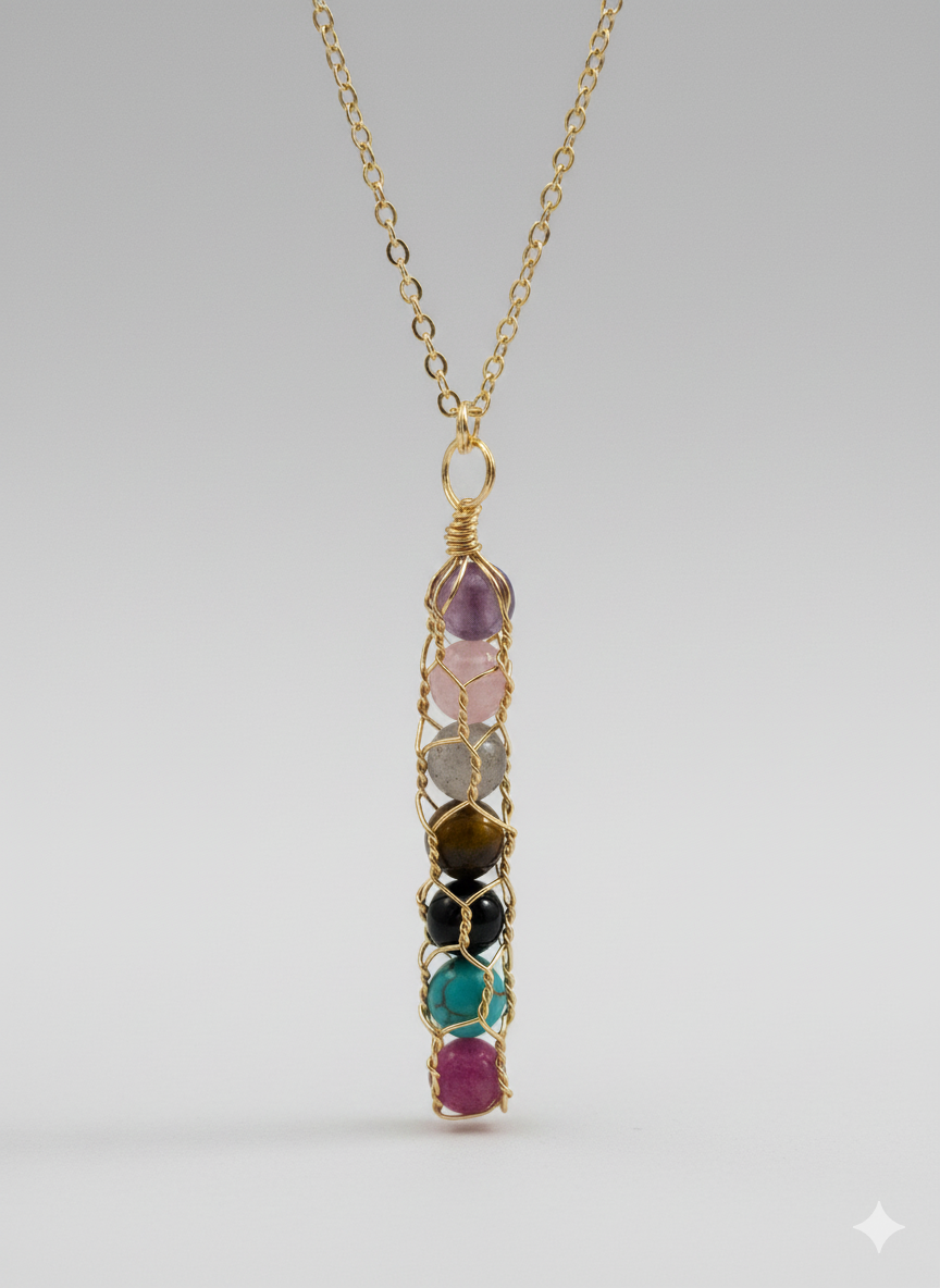 The "Chakra" Crystal Cage Necklace – 18K Gold Plated Stainless Steel