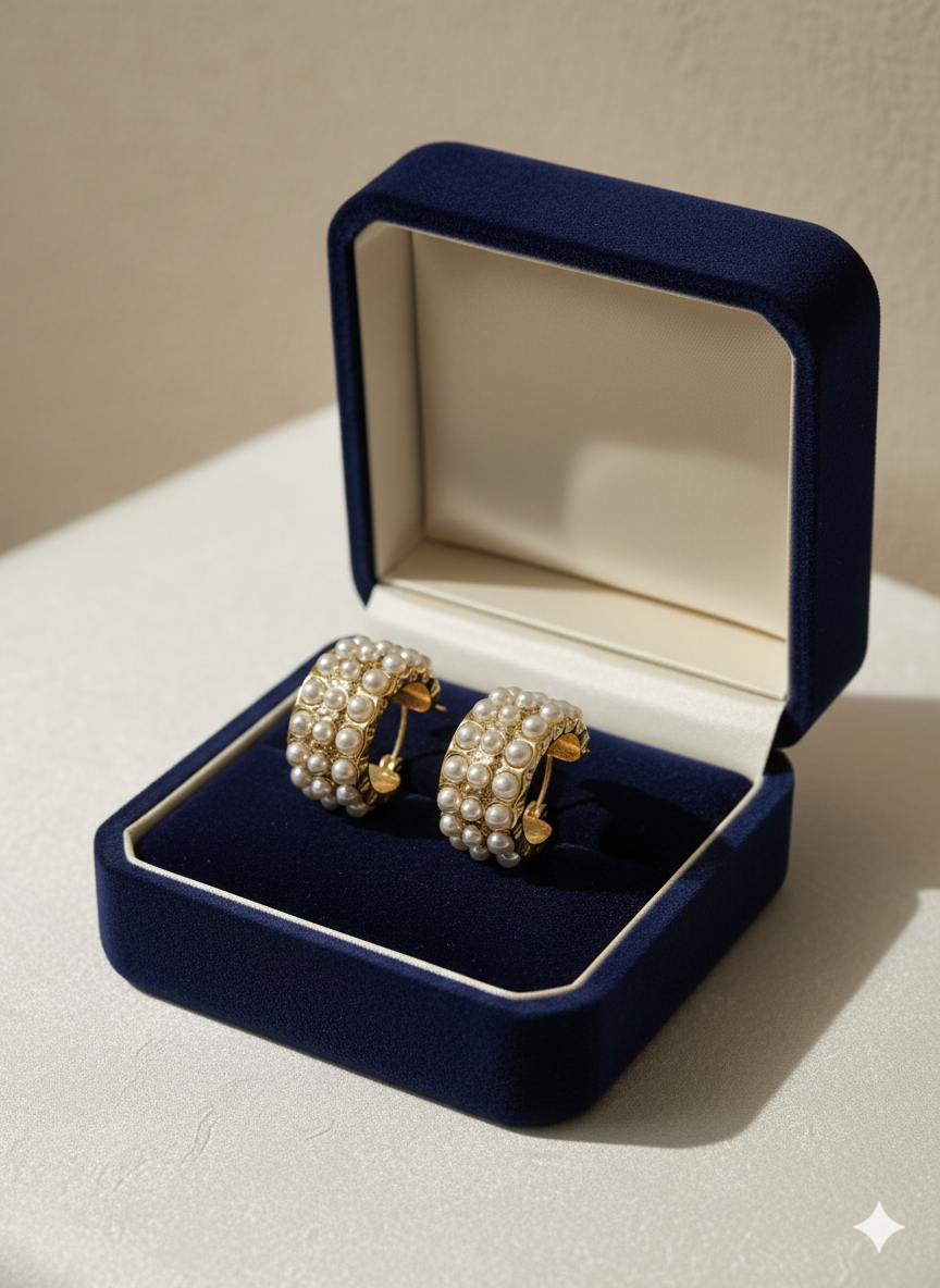 Vintage-Inspired Pearl Inlaid Chunky Hoop Earrings - 18K Gold Plated Stainless Steel