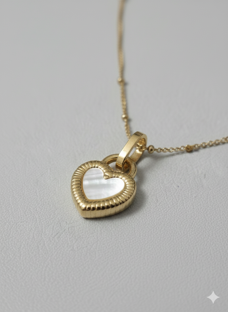 The "Duality Heart" Reversible Necklace – Black Onyx & White Pearl Effect, 18K Gold Plated Stainless Steel