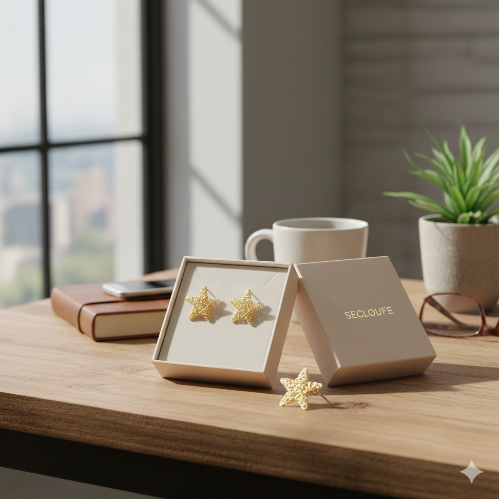 The "Nova" Textured Star Studs – Megora Jewellery Signature Wire-Finish, 18K Gold Plated Stainless Steel