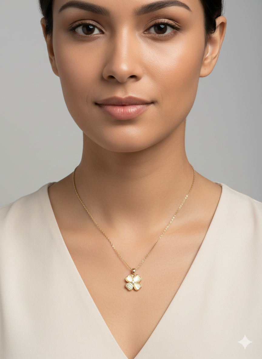 Luxury Stainless Steel Four-Leaf Clover Necklace - Mother of Pearl Style