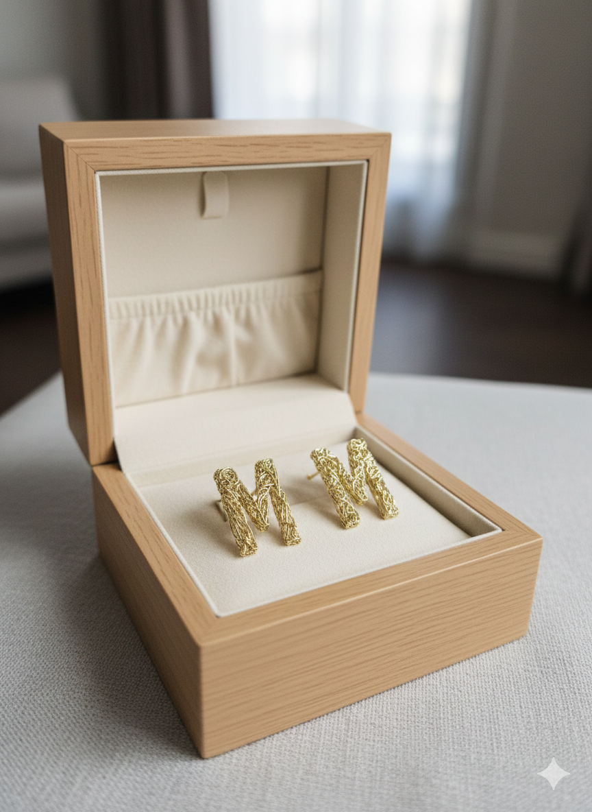 The "Signature M" Studs – Megora Jewellery Iconic Textured Earrings in 18K Gold Plated Stainless Steel