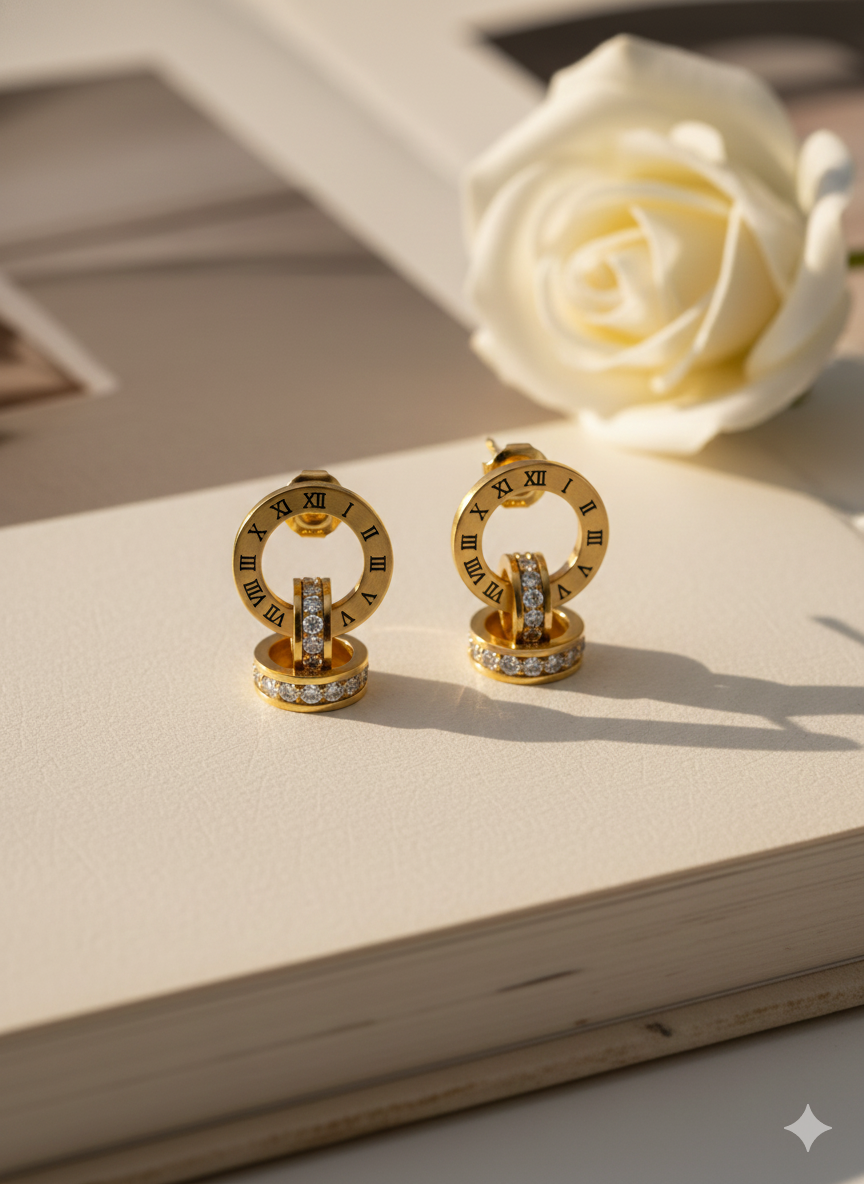 18K Gold Plated Stainless Steel with Sparkling Zirconia