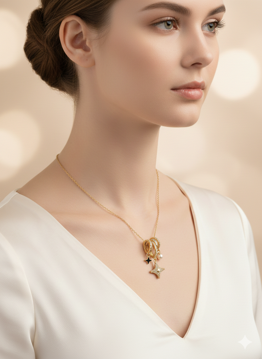 Celestial North Star Charm Necklace - 18K Gold PVD Plated Premium 316L Stainless Steel