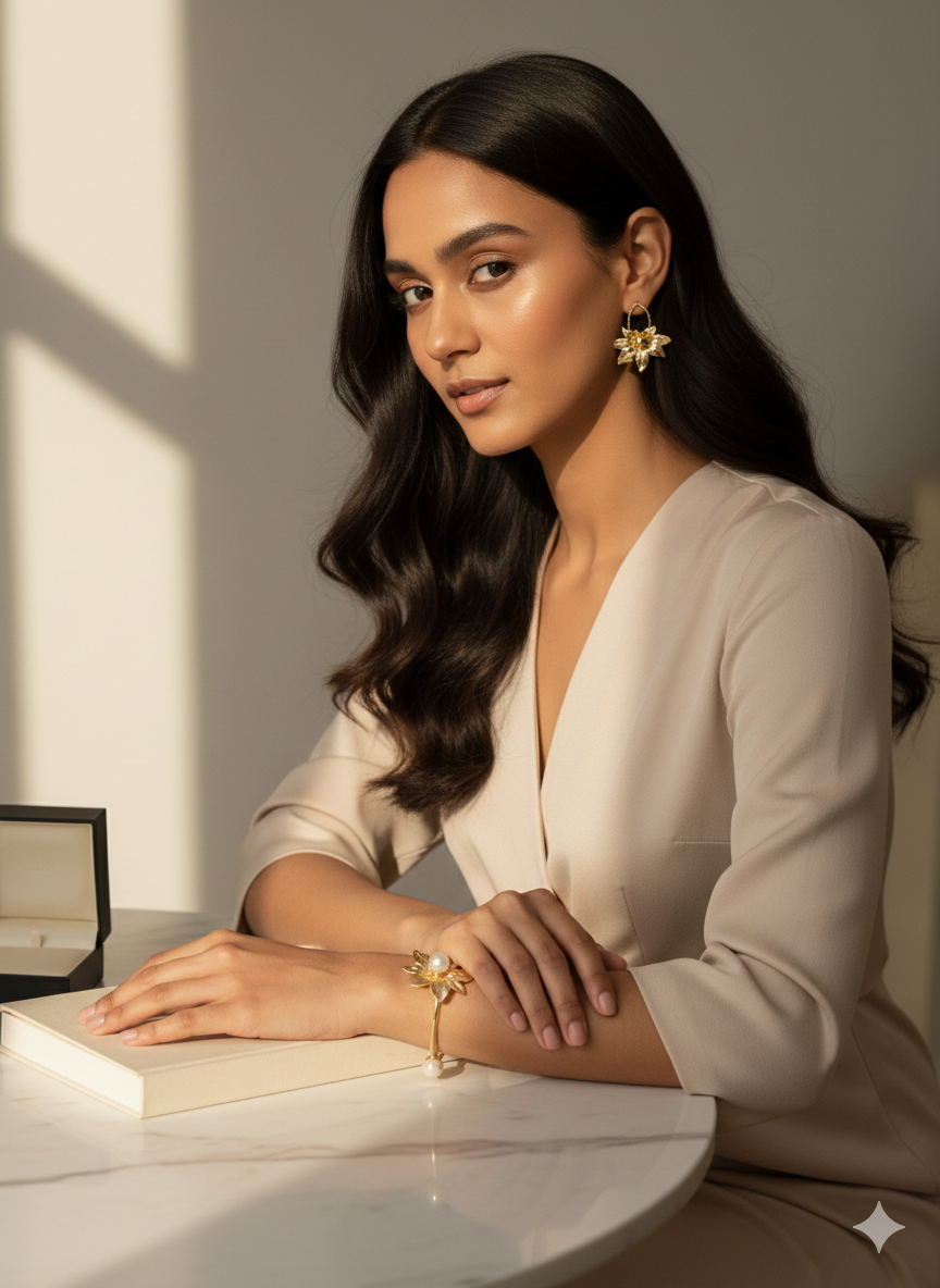 Botanical Muse Leaf Statement Earrings – 18K Gold Plated Sculptural Studs