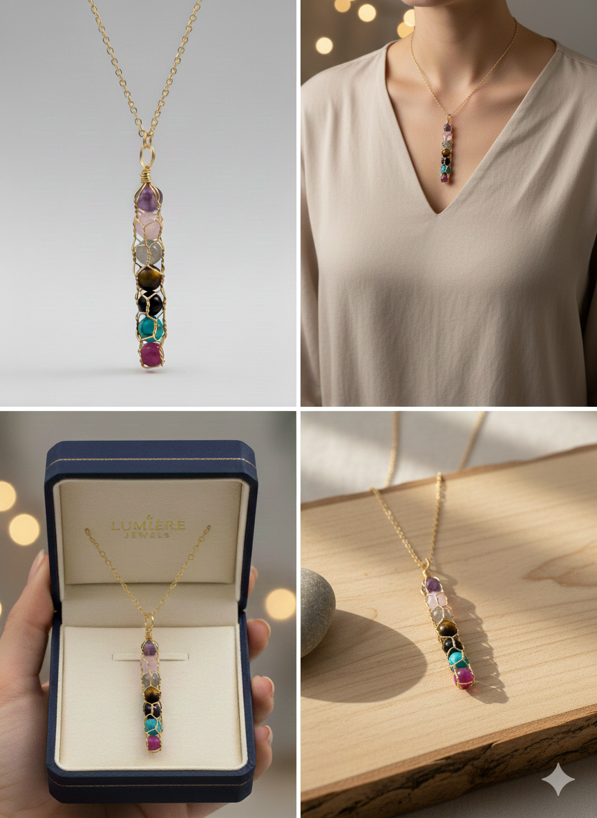 The "Chakra" Crystal Cage Necklace – 18K Gold Plated Stainless Steel