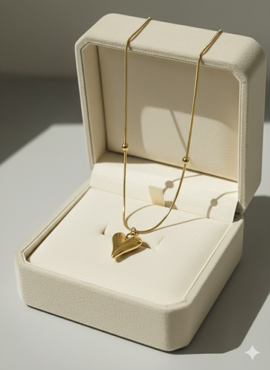 18K Gold Plated Minimalist Puffy Heart Satellite Chain Necklace