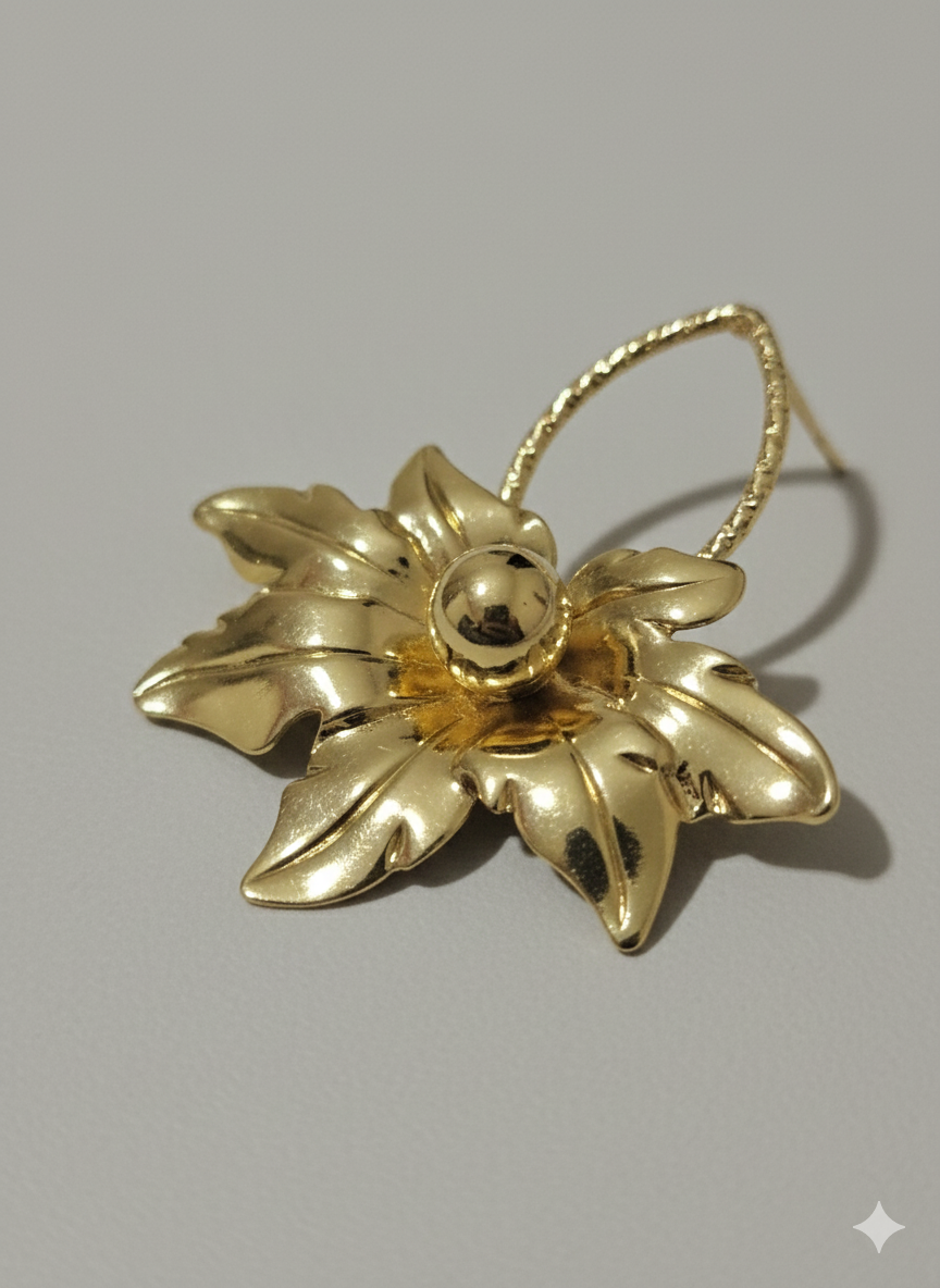 Botanical Muse Leaf Statement Earrings – 18K Gold Plated Sculptural Studs