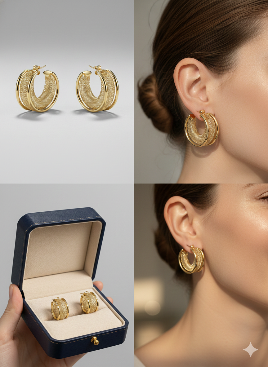 The "Nova" Mesh Hoop Earrings – 18K Gold Plated Stainless Steel