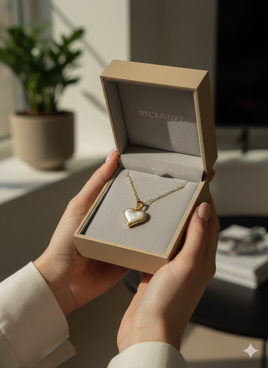 The "Amora" Pearlescent Heart Necklace – 18K Gold Plated Stainless Steel with Lustrous Heart Charm