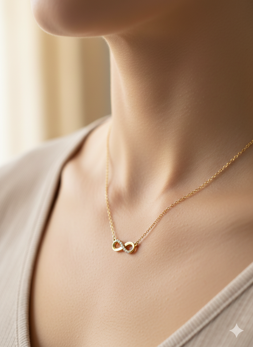 The "Eternal Bond" Infinity Necklace – 18K Gold Plated Stainless Steel with Delicate Crystal Accents