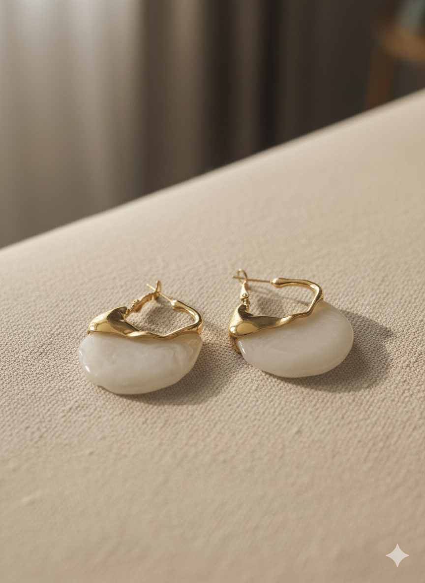 The "Athena" Organic Resin & Gold Hoop Earrings – Megora Jewellery Handcrafted Aesthetic, 18K Gold Plated Stainless Steel