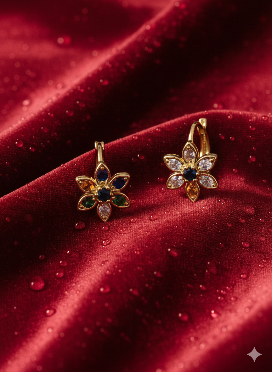 Multicolor Crystal Flower Earrings | Waterproof Stainless Steel Huggies