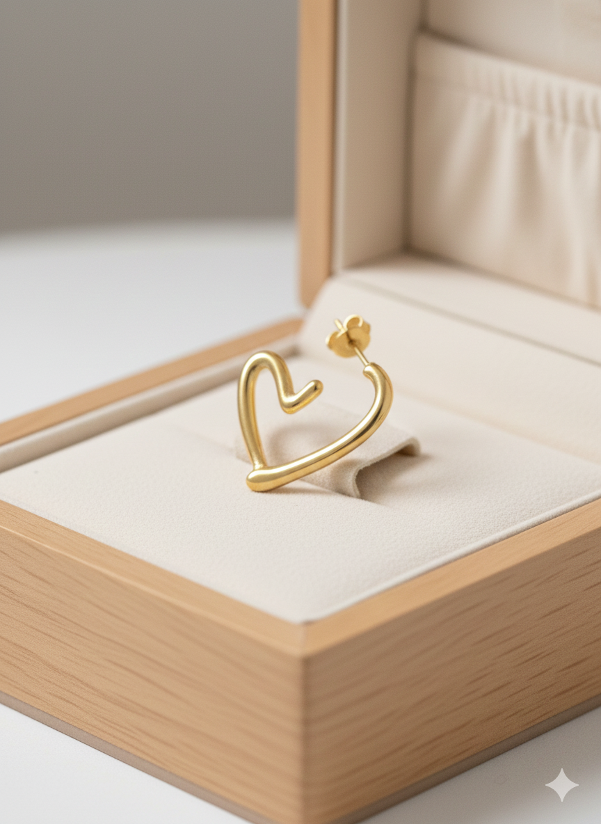 The "Amara" Open Heart Studs – 18K Gold Plated Stainless Steel