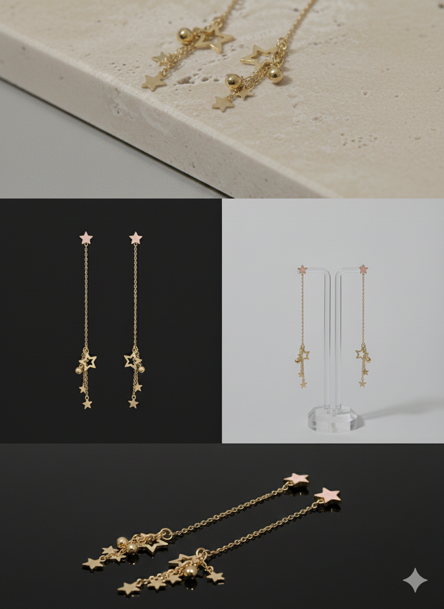 Long Gold Stainless Steel Star Tassel Earrings - Celestial Dangle Jewelry