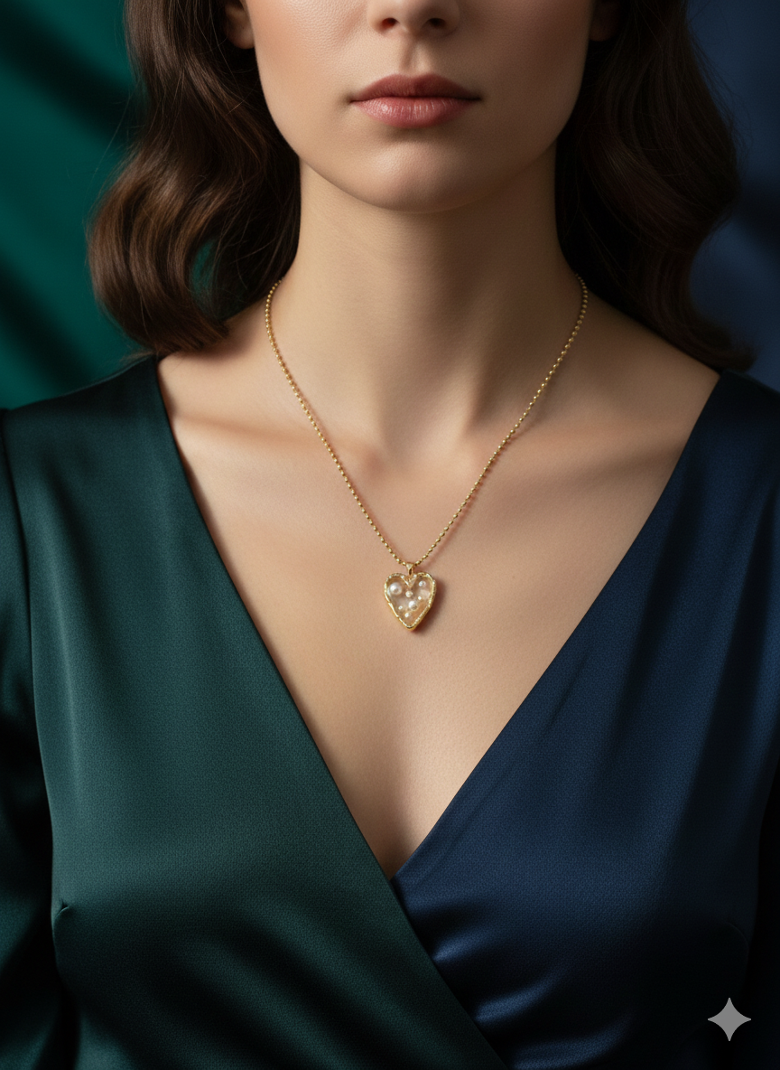 Vintage Enchantment Pearl Heart Pendant Necklace – 18K Gold Plated Stainless Steel – Gothic Romance Black Enamel & Pearl Jewellery