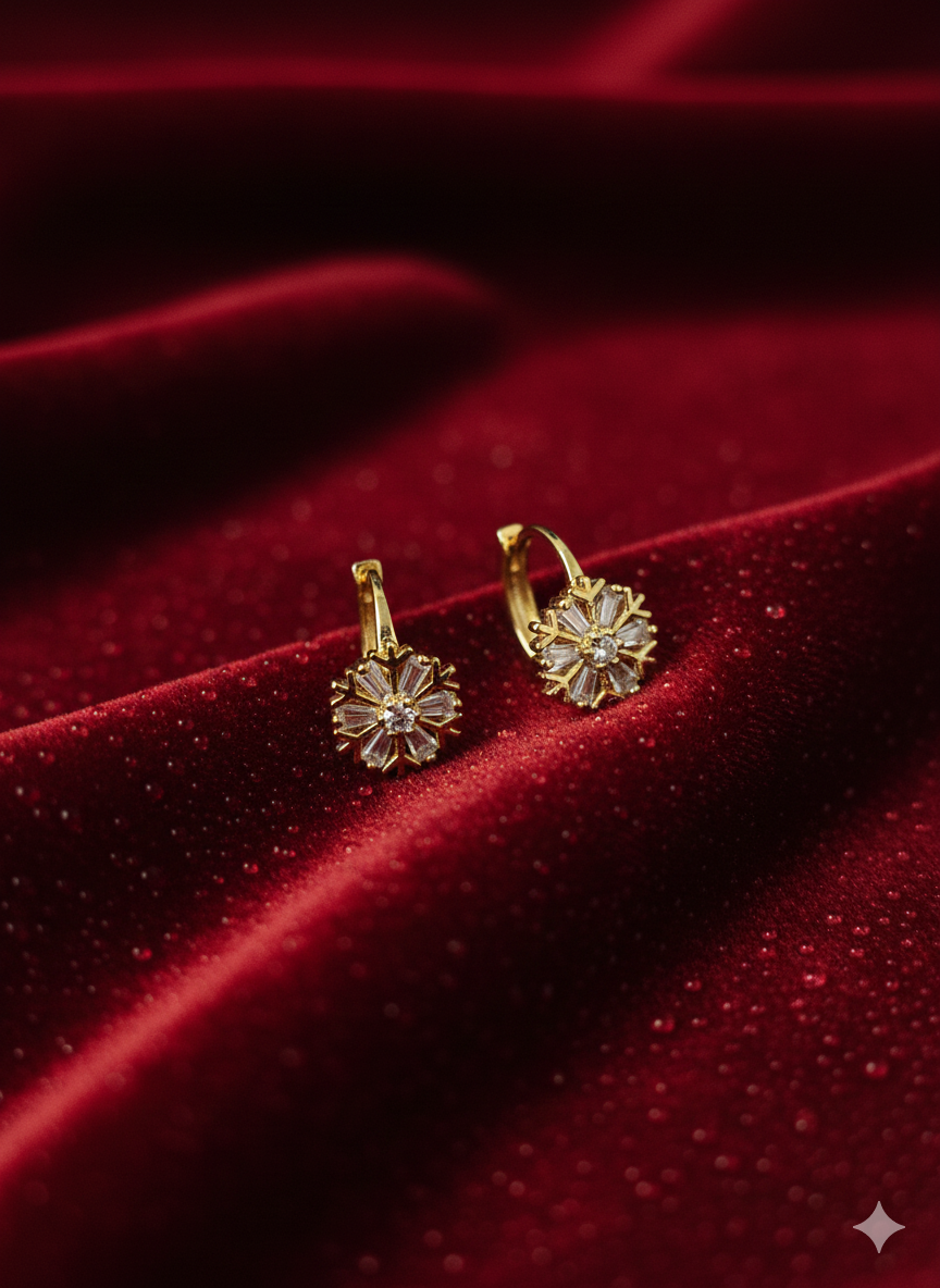 Icy Sparkle Snowflake Huggie Earrings | Premium Gold-Plated Stainless Steel