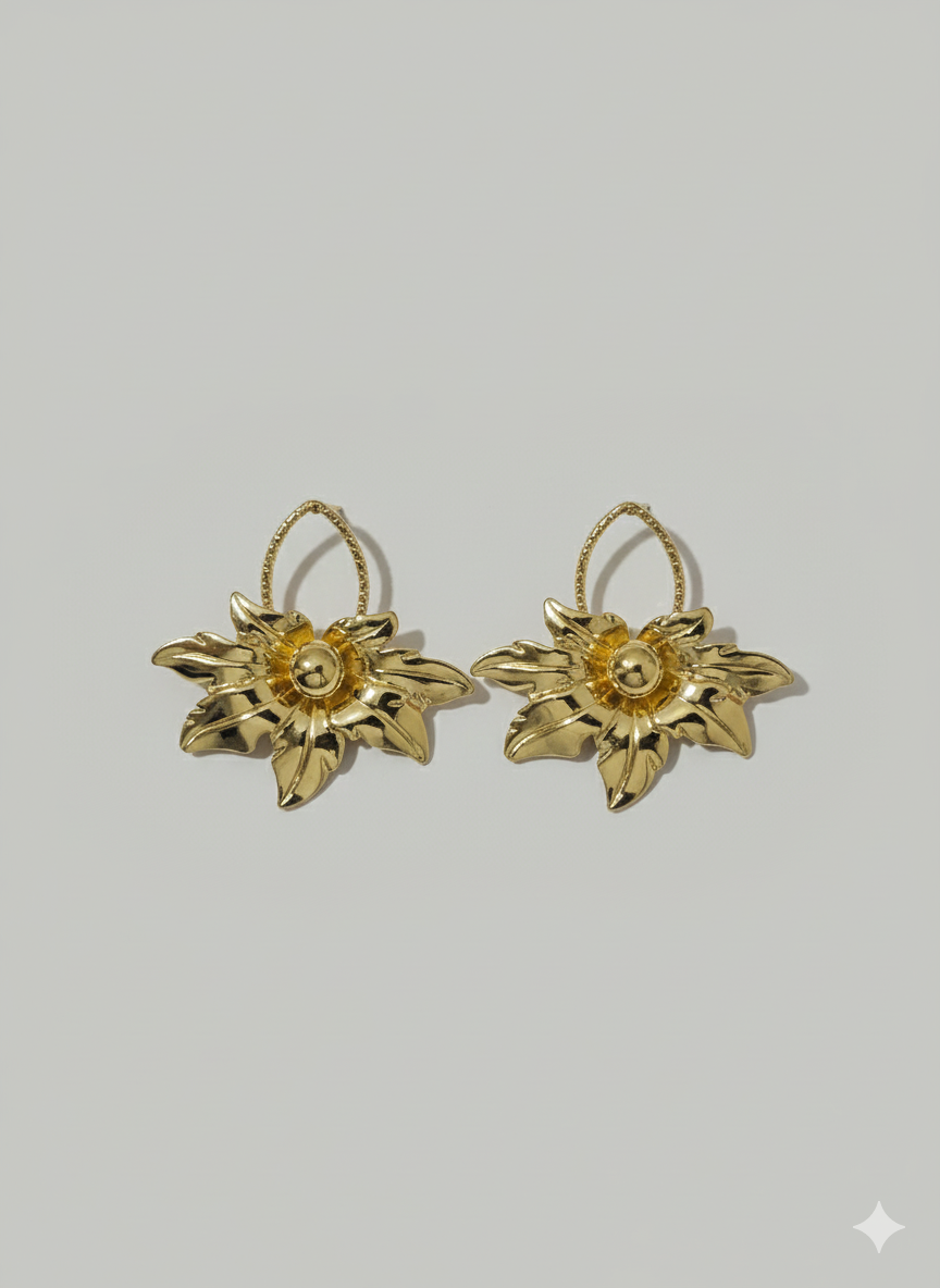 Botanical Muse Leaf Statement Earrings – 18K Gold Plated Sculptural Studs