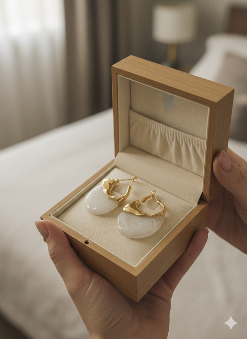 The "Athena" Organic Resin & Gold Hoop Earrings – Megora Jewellery Handcrafted Aesthetic, 18K Gold Plated Stainless Steel