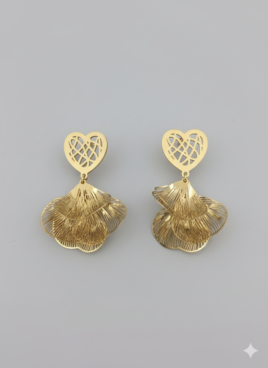 The "Amara" Heart Bloom Drops – 18K Gold Plated Stainless Steel Earrings