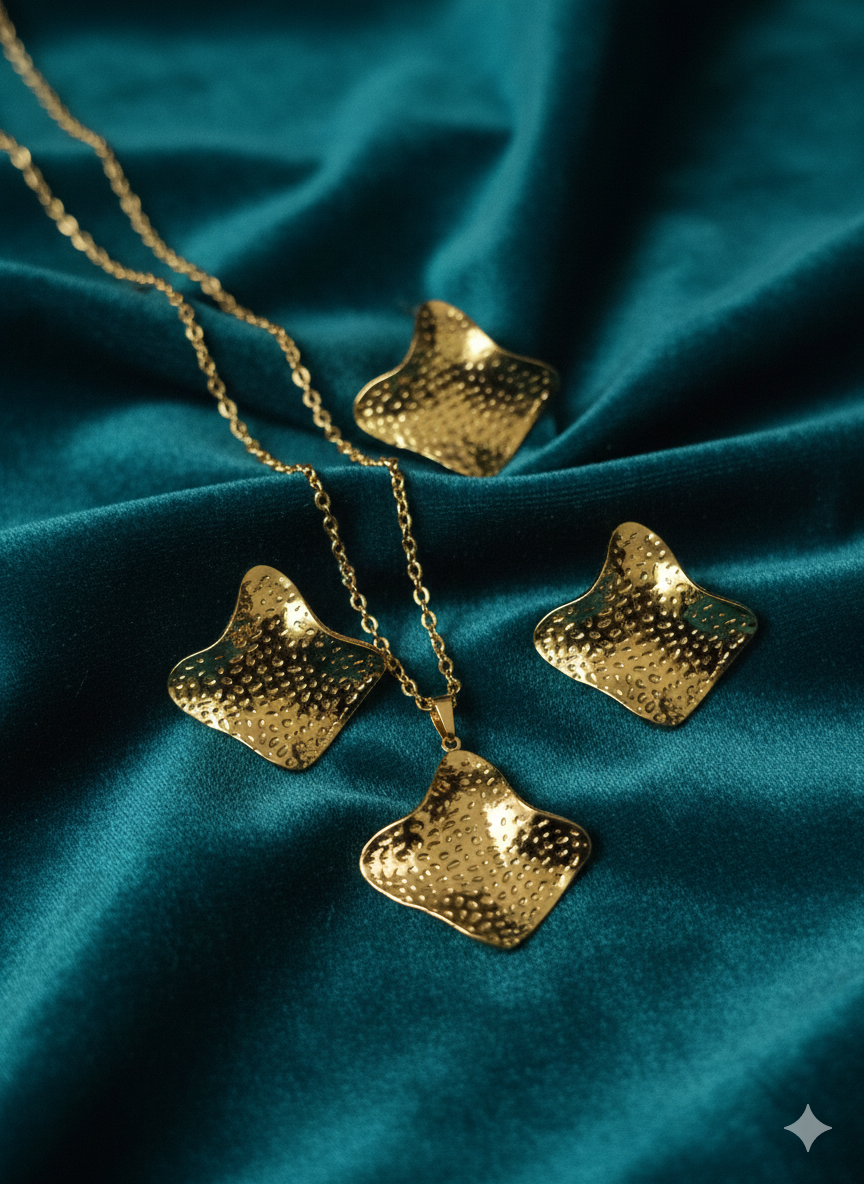 The Artisan Hammered Gold Statement Set: Organic Waves in Premium Stainless Steel