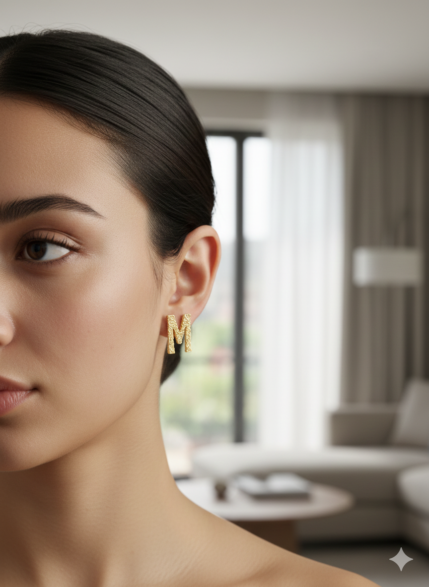 The "Signature M" Studs – Megora Jewellery Iconic Textured Earrings in 18K Gold Plated Stainless Steel