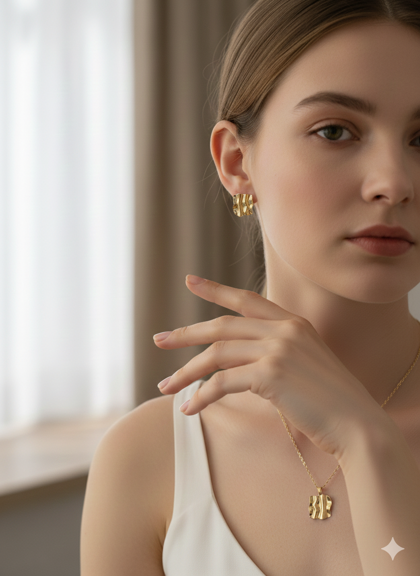 The "Astra" Organic Wave Set – 18K Gold Plated Stainless Steel Necklace & Earrings