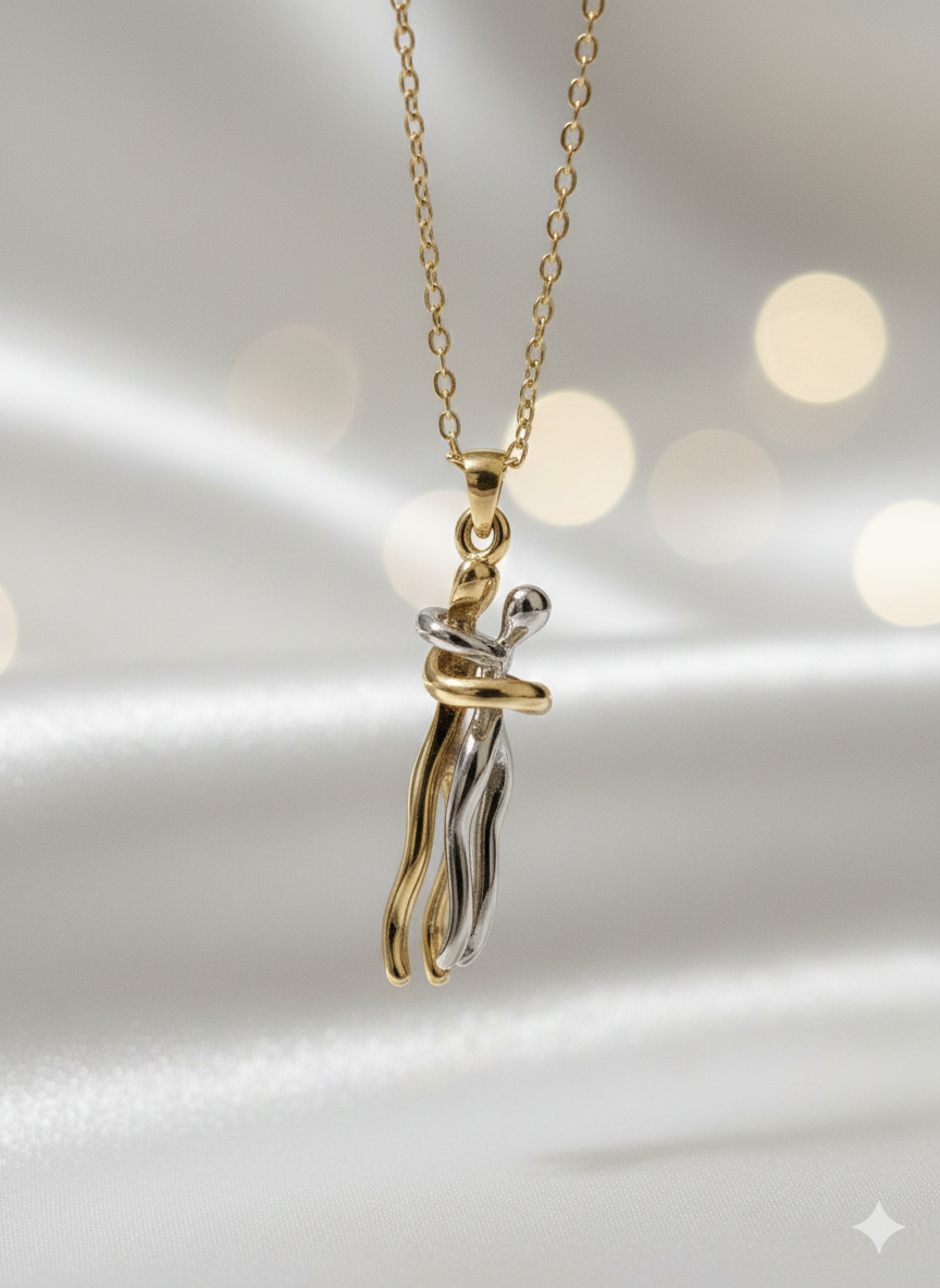 The Eternal Hug" Two-Tone Pendant Necklace – Symbol of Love & Connection