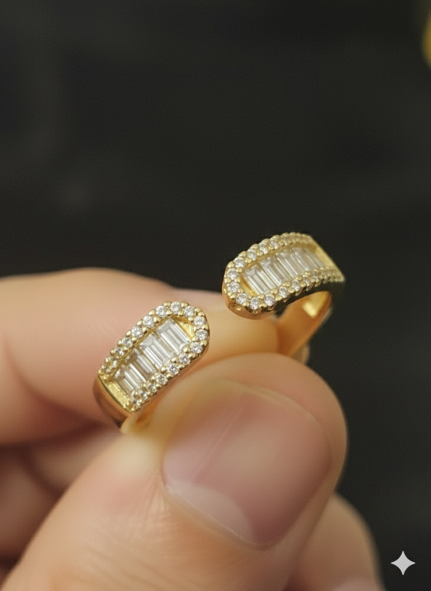 The "Luminaire" Baguette Open Ring – 18K Gold Plated Stainless Steel with Radiant Crystal Pavé