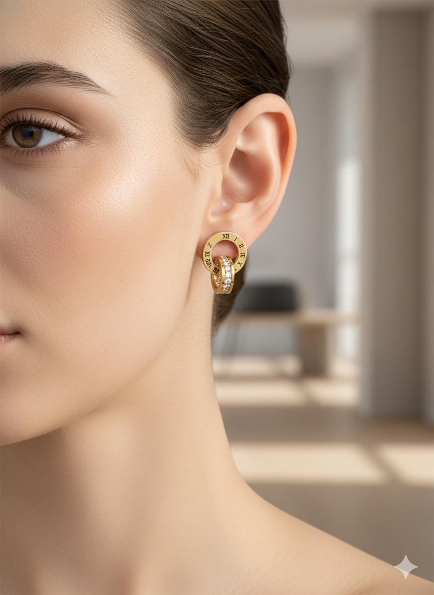 18K Gold Plated Stainless Steel with Sparkling Zirconia