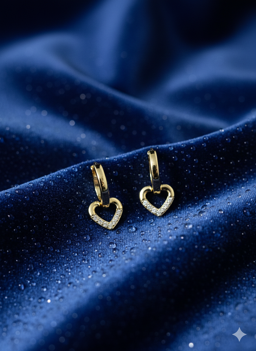 Dainty Zircon Heart Huggie Earrings | 18K Gold Plated Stainless Steel
