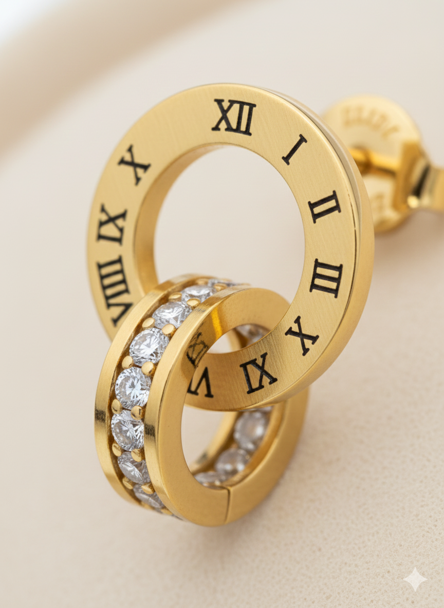 18K Gold Plated Stainless Steel with Sparkling Zirconia