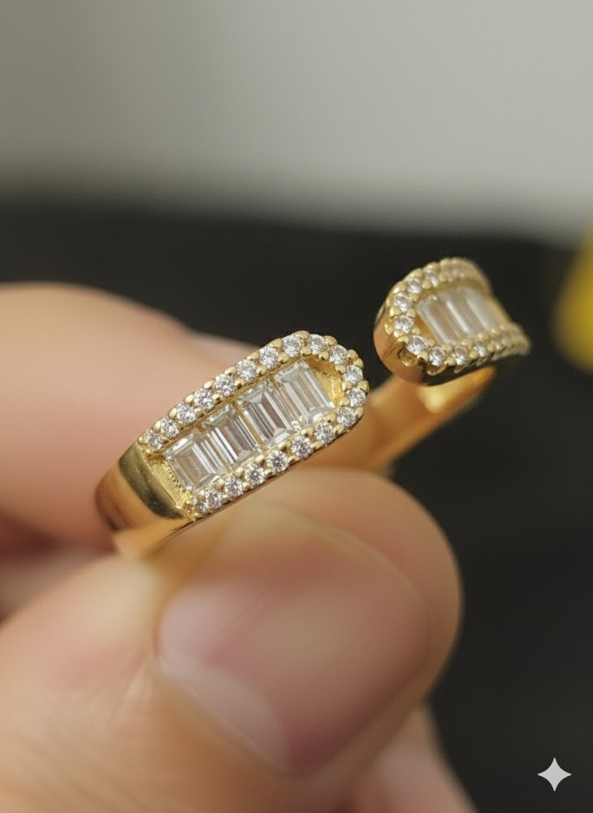 The "Luminaire" Baguette Open Ring – 18K Gold Plated Stainless Steel with Radiant Crystal Pavé