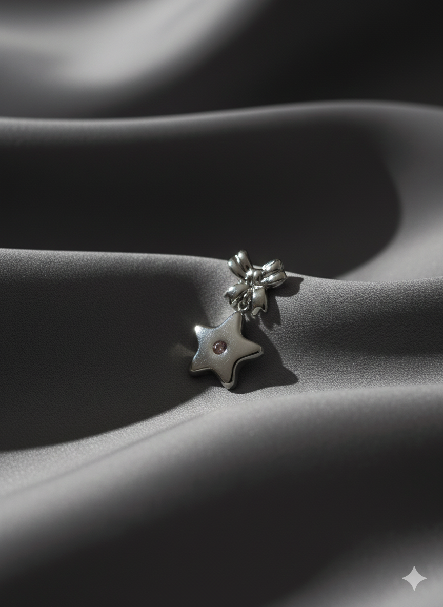 Silver Stainless Steel Bow & Star Drop Earrings - Coquette Aesthetic Jewelry