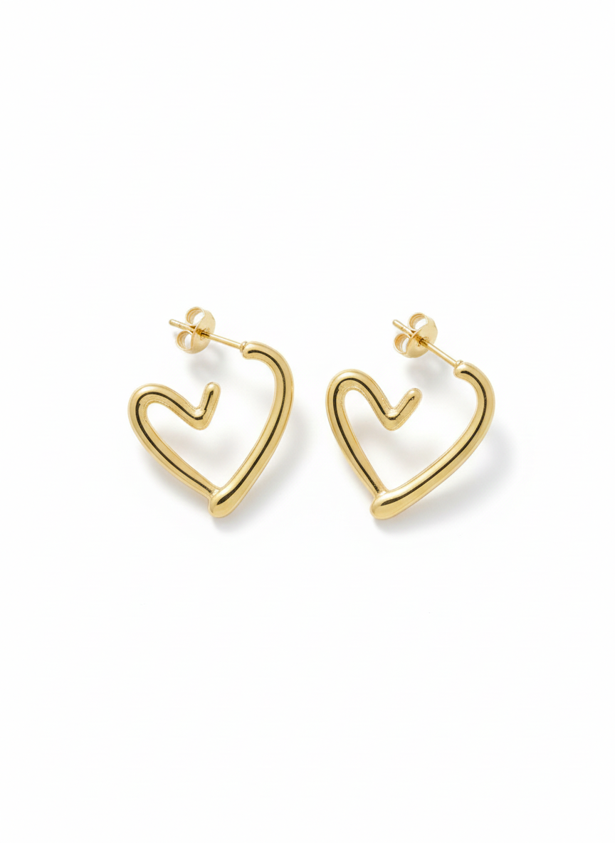 The "Amara" Open Heart Studs – 18K Gold Plated Stainless Steel