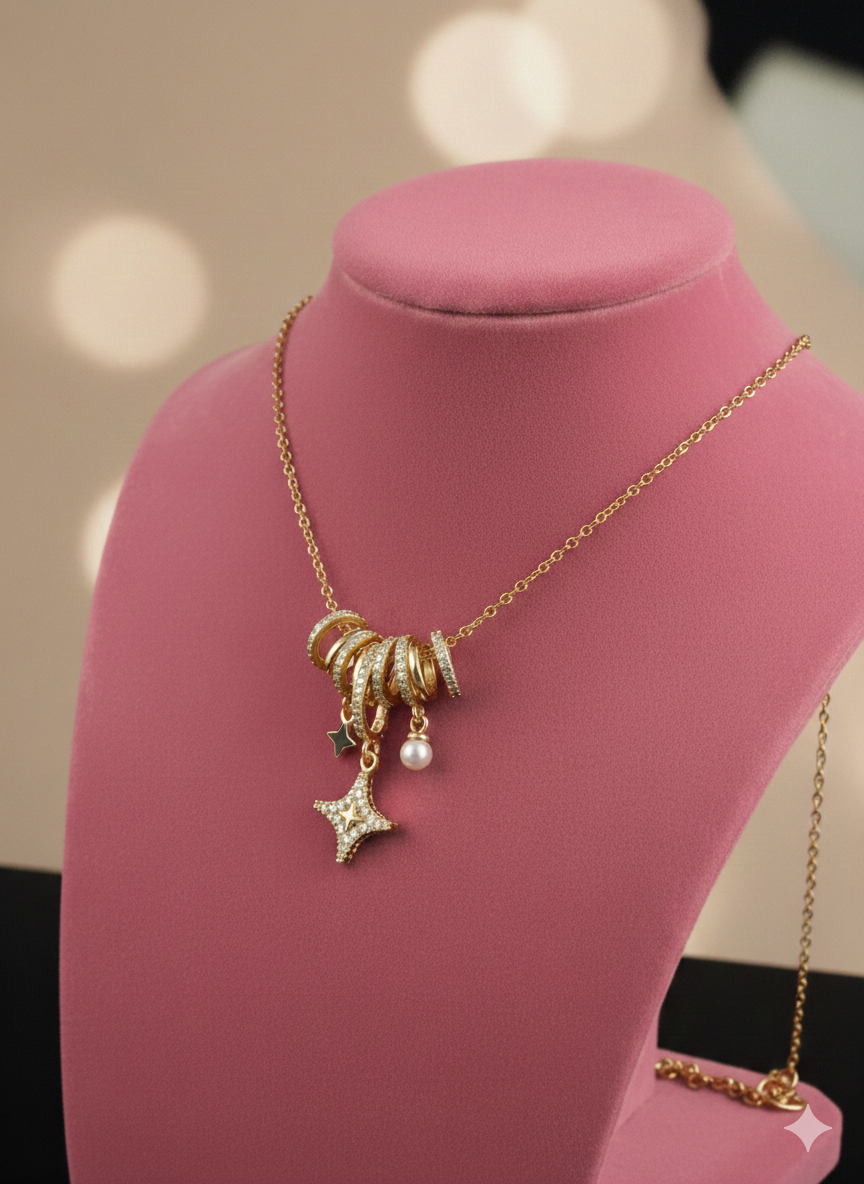 Celestial North Star Charm Necklace - 18K Gold PVD Plated Premium 316L Stainless Steel