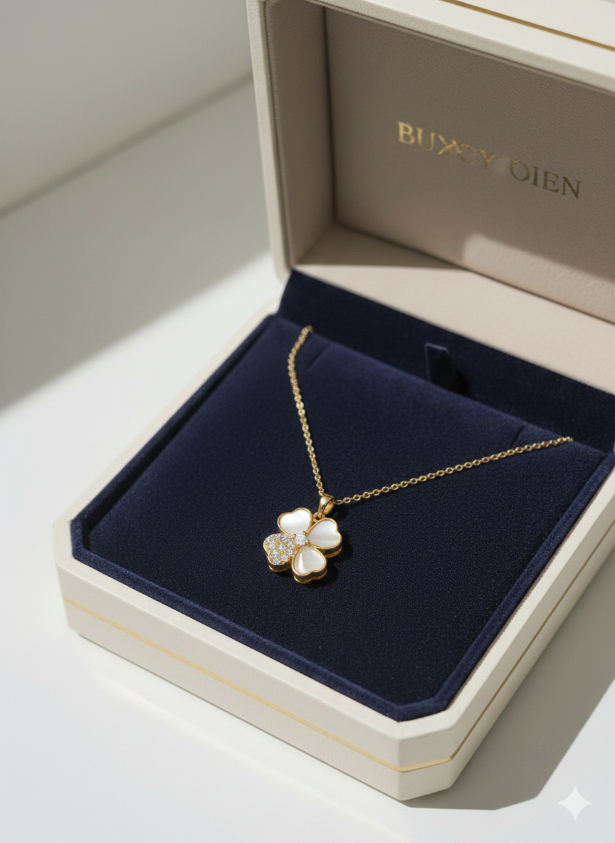 Luxury Stainless Steel Four-Leaf Clover Necklace - Mother of Pearl Style