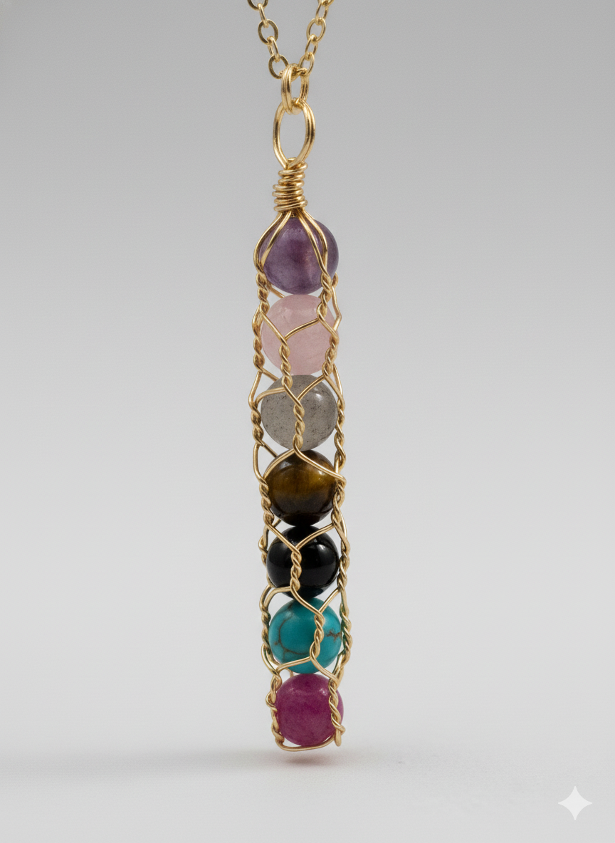 The "Chakra" Crystal Cage Necklace – 18K Gold Plated Stainless Steel