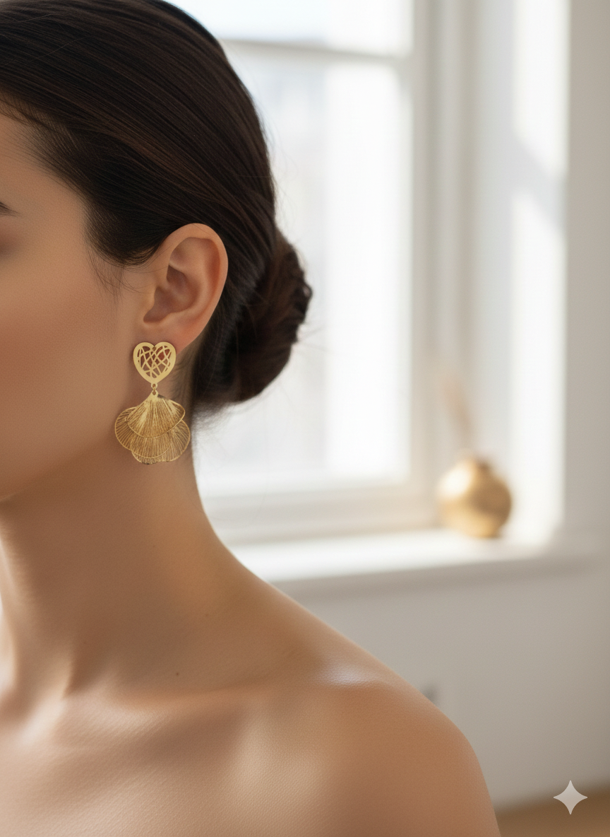 The "Amara" Heart Bloom Drops – 18K Gold Plated Stainless Steel Earrings