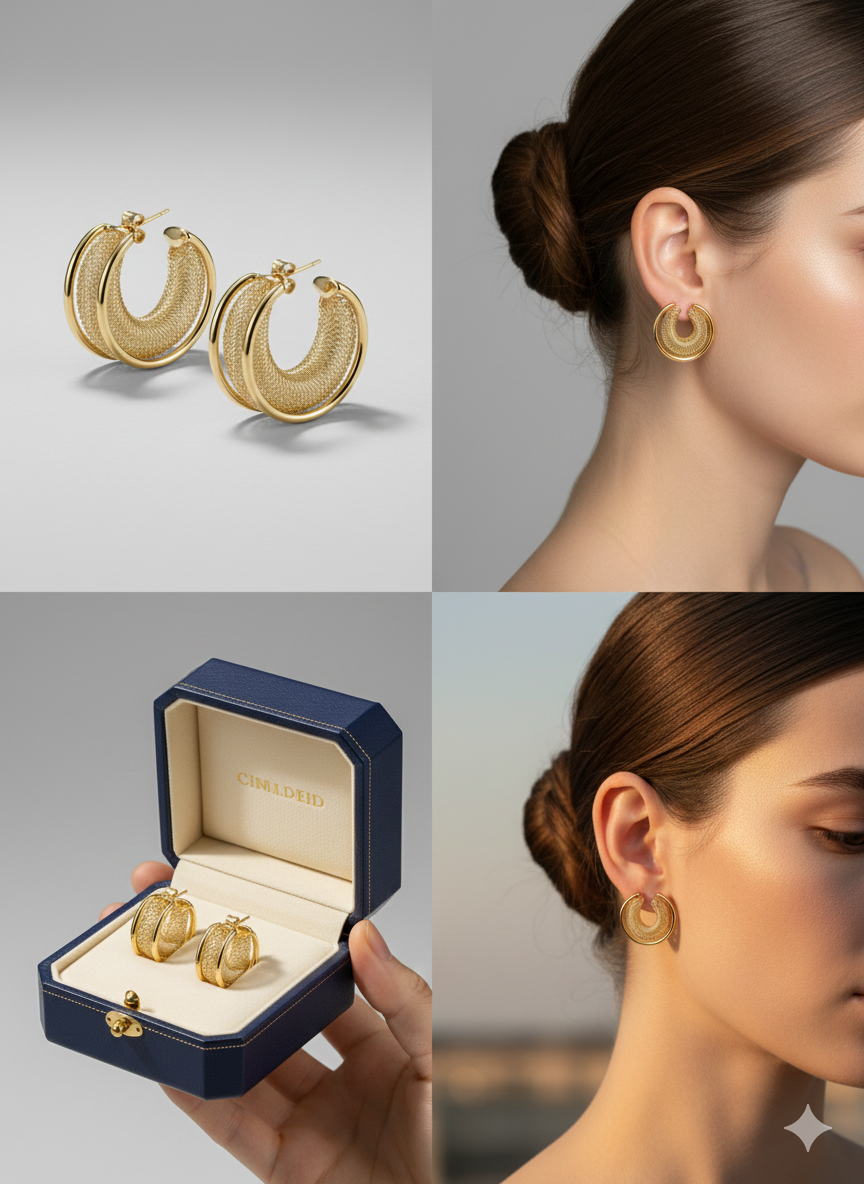 The "Nova" Mesh Hoop Earrings – 18K Gold Plated Stainless Steel