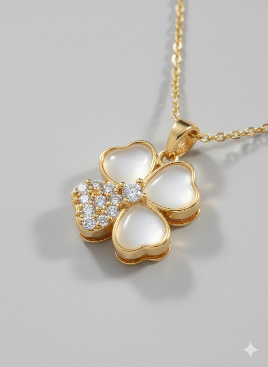 Luxury Stainless Steel Four-Leaf Clover Necklace - Mother of Pearl Style