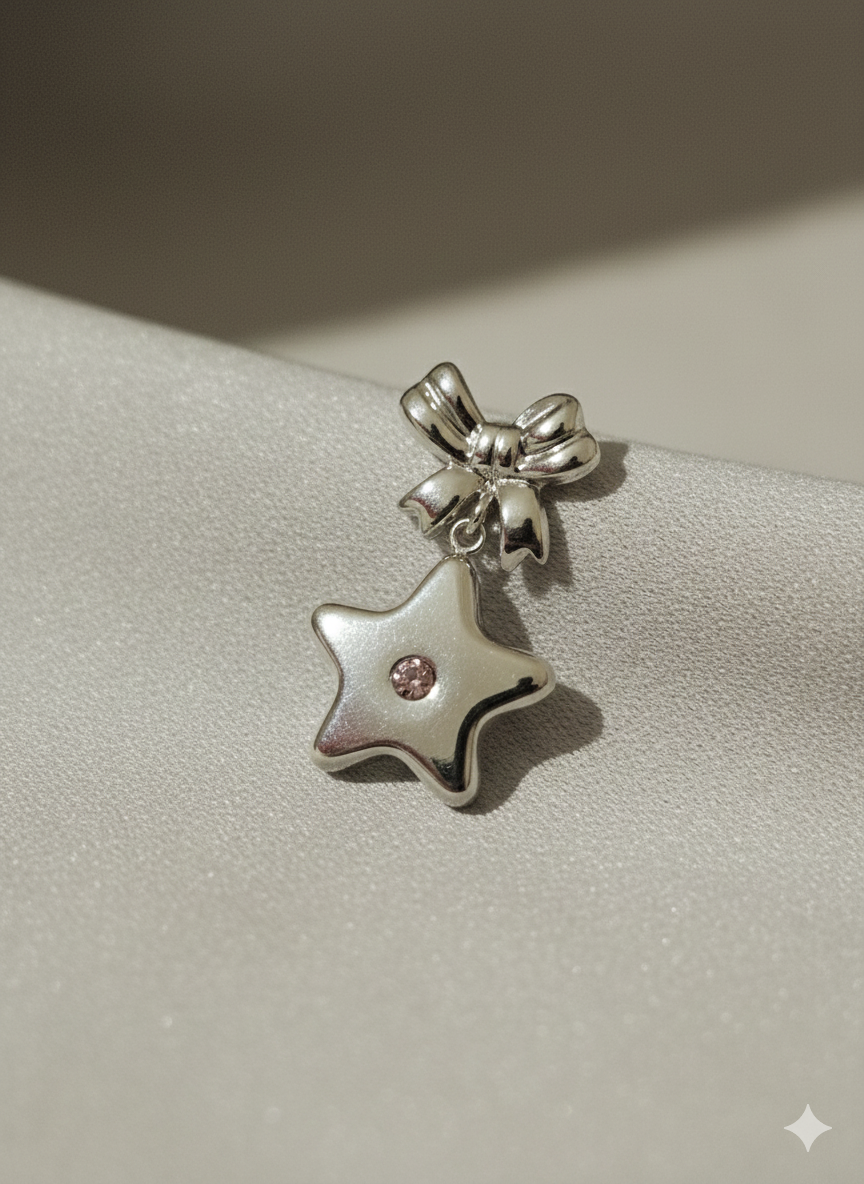 Silver Stainless Steel Bow & Star Drop Earrings - Coquette Aesthetic Jewelry