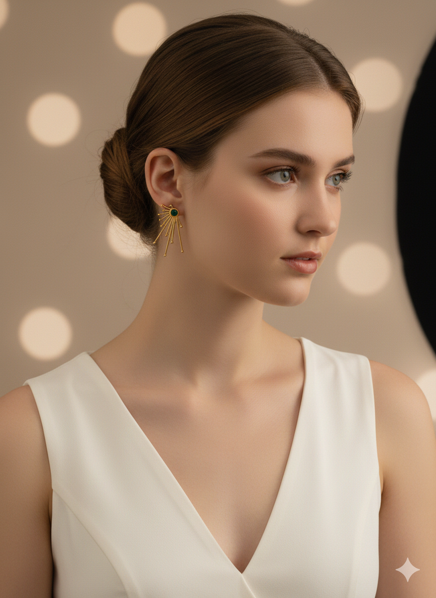 Radiant Solstice Sunburst Drop Earrings - 18K Gold PVD Plated 316L Stainless Steel