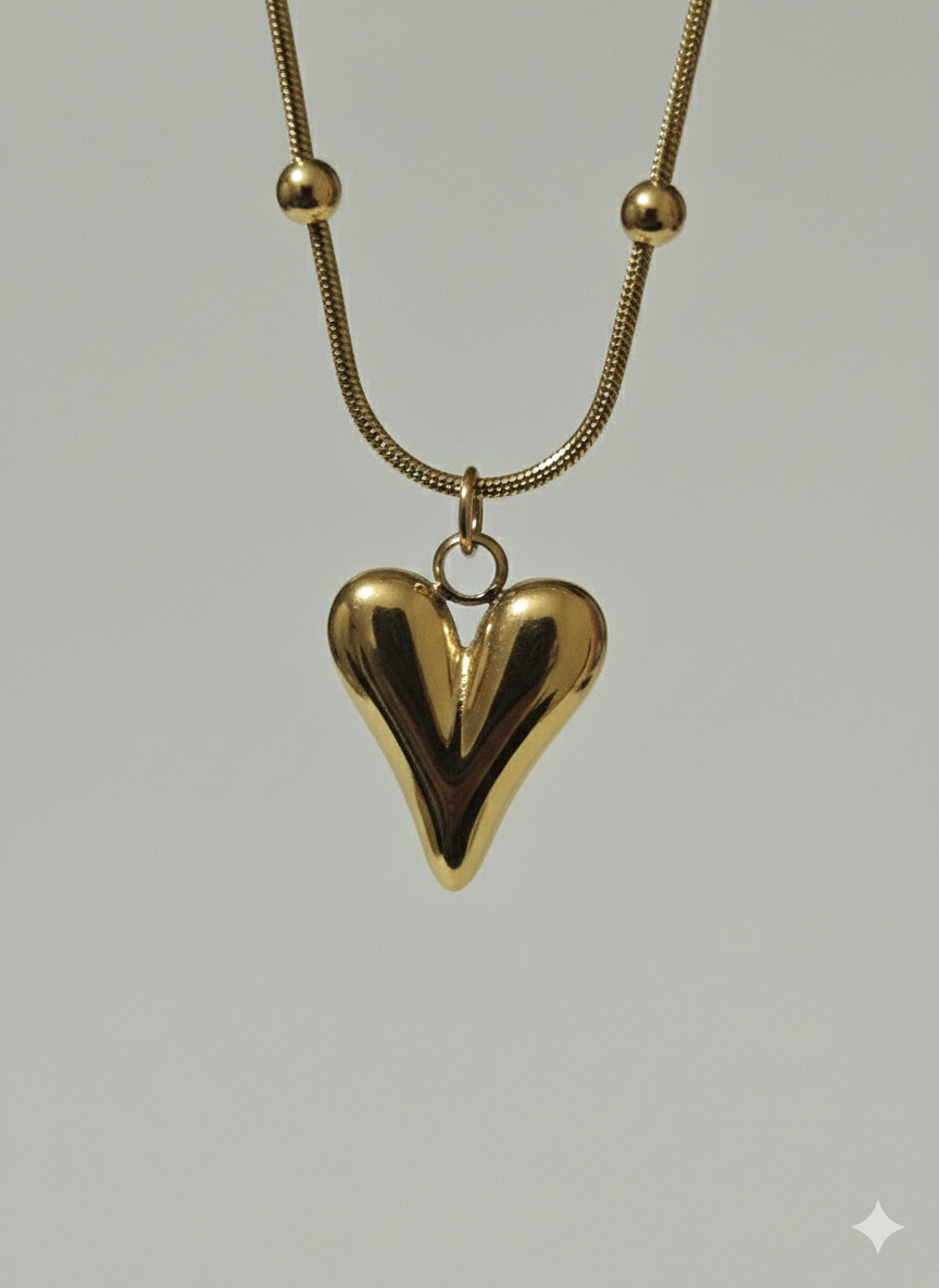 18K Gold Plated Minimalist Puffy Heart Satellite Chain Necklace