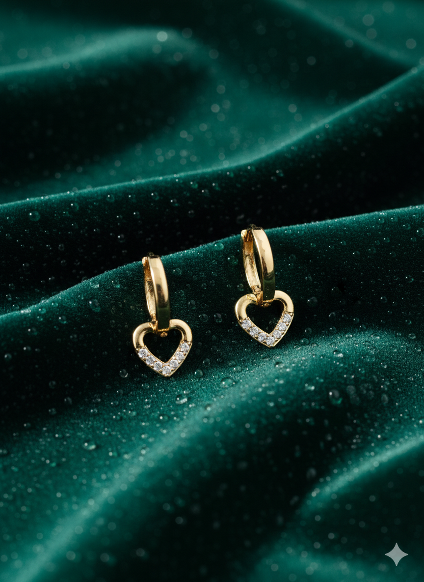 Dainty Zircon Heart Huggie Earrings | 18K Gold Plated Stainless Steel