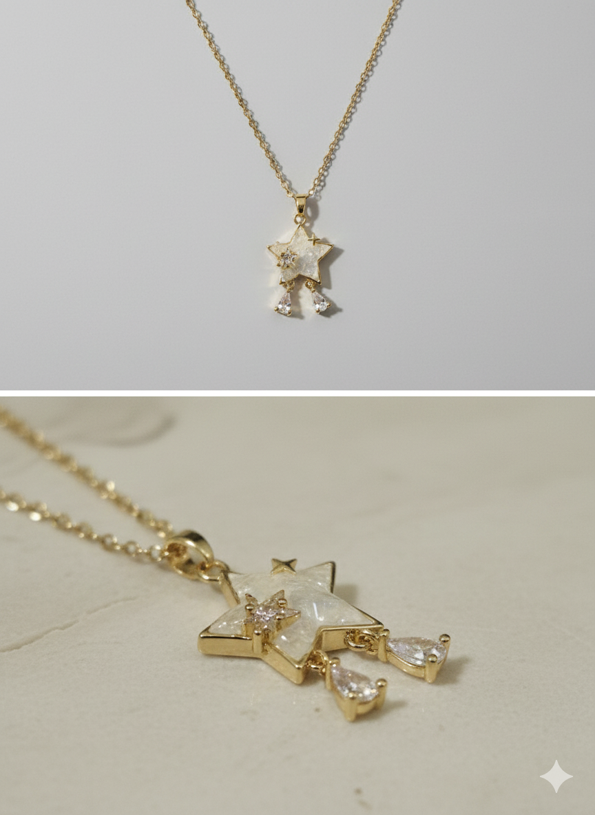 Luxury Stainless Steel Shooting Star Necklace - Sparkling Zirconia Drips